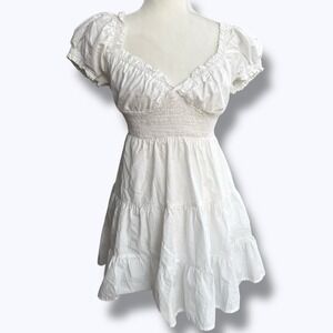Princess Polly Daniela Mini Dress Sz 12 White Cottagecore Romantic Puff Sleeve